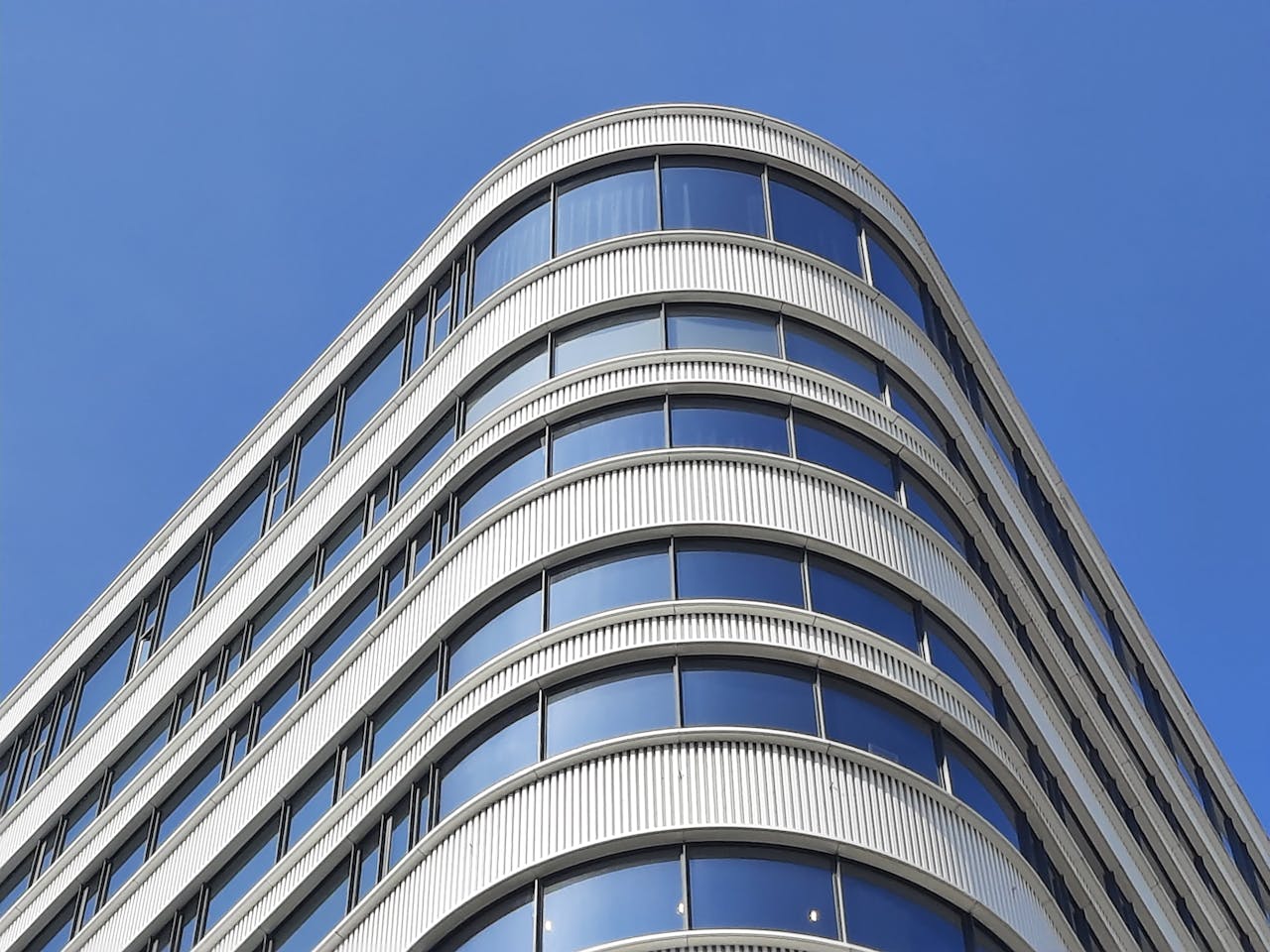 Architectural detail of a modern office building in Den Haag, Zuid-Holland.